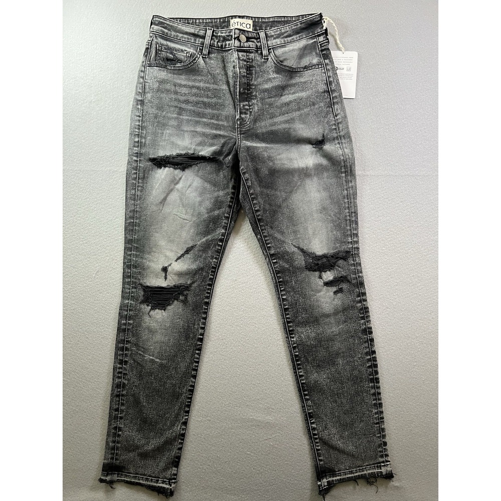 Etica Women's 27 Jeans (30x30)‎ Distressed Gray / Black Wash Tapered Leg Grunge